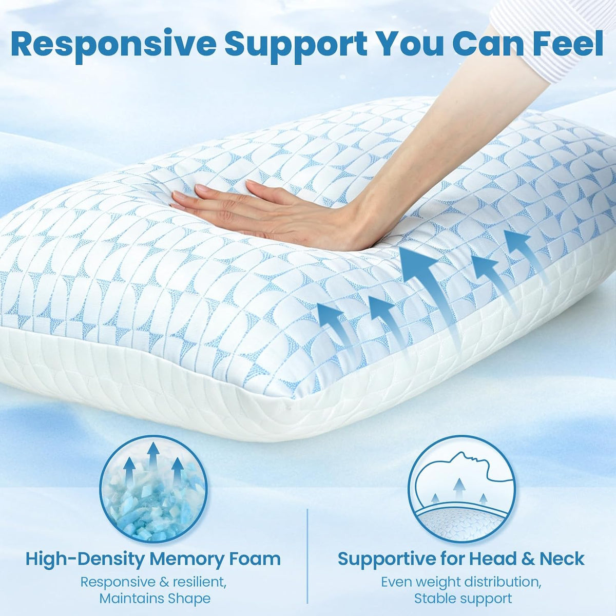 King Size Cooling Firm Shredded Memory Foam Pillows Set of 2 | Adjustable Bed Pillows for Hot Sleepers and Side Back