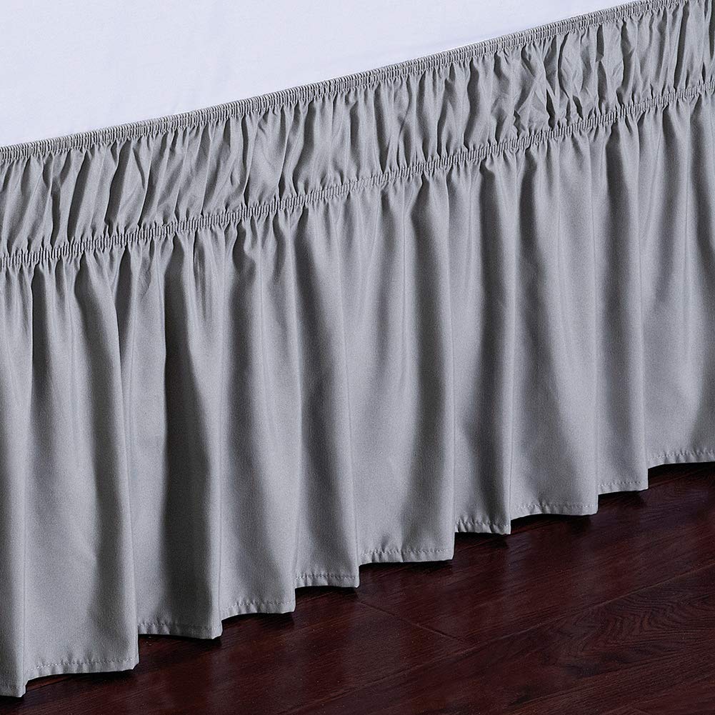 Wrap Around Elastic Bed Skirt for Beds, 24" Drop, Grey