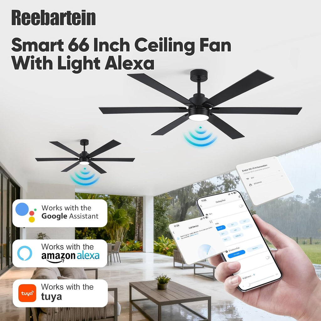 66" Outdoor Smart Ceiling Fan with Light & Remote