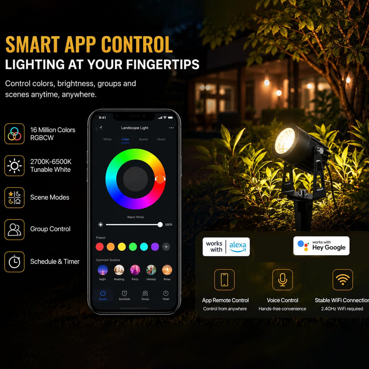 Low Voltage Landscape Lighting, Smart Outdoor Spot Lights 6 Pack