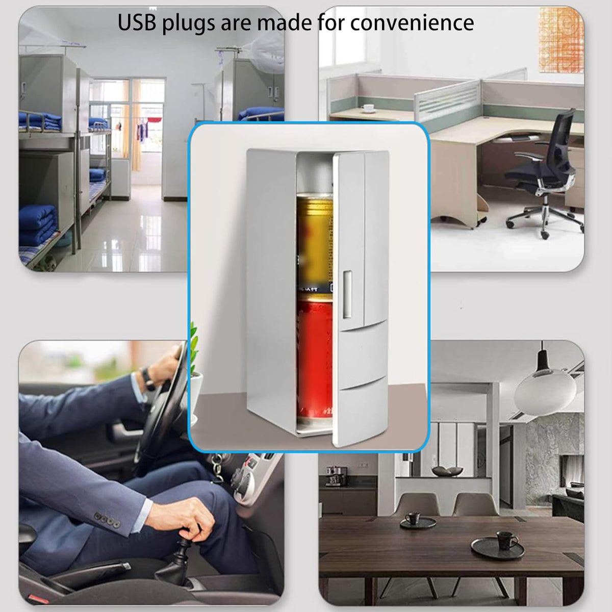 USB Fridge Drink Cooler Beverage Drink Cans Warmer Compact Small Refrigerator for Dormitory Car Boat Home Office for Bedroom Stand Table