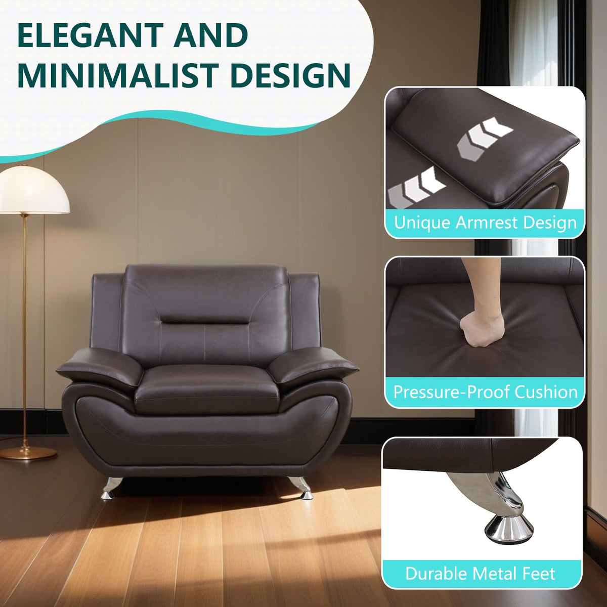 Leather Sofa Set, 2 Piece Living Room Furniture Set, Modern Couch and Loveseat Set with 3-Seater Sofa and Loveseat