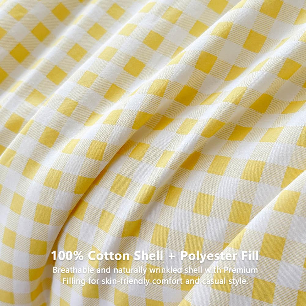 100% Cotton Yellow Gingham Plaid Comforter Set