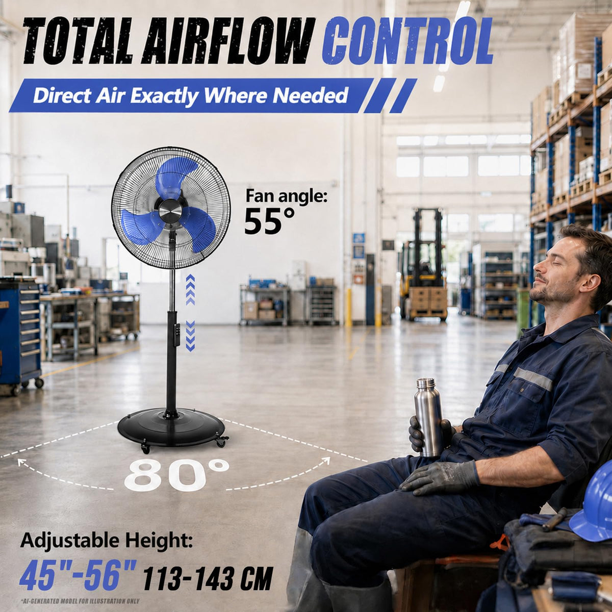 20 Inch DC Motor Pedestal Fan, Energy Efficient & Quiet 5100 CFM High Velocity Oscillating Standing Fan with Casters