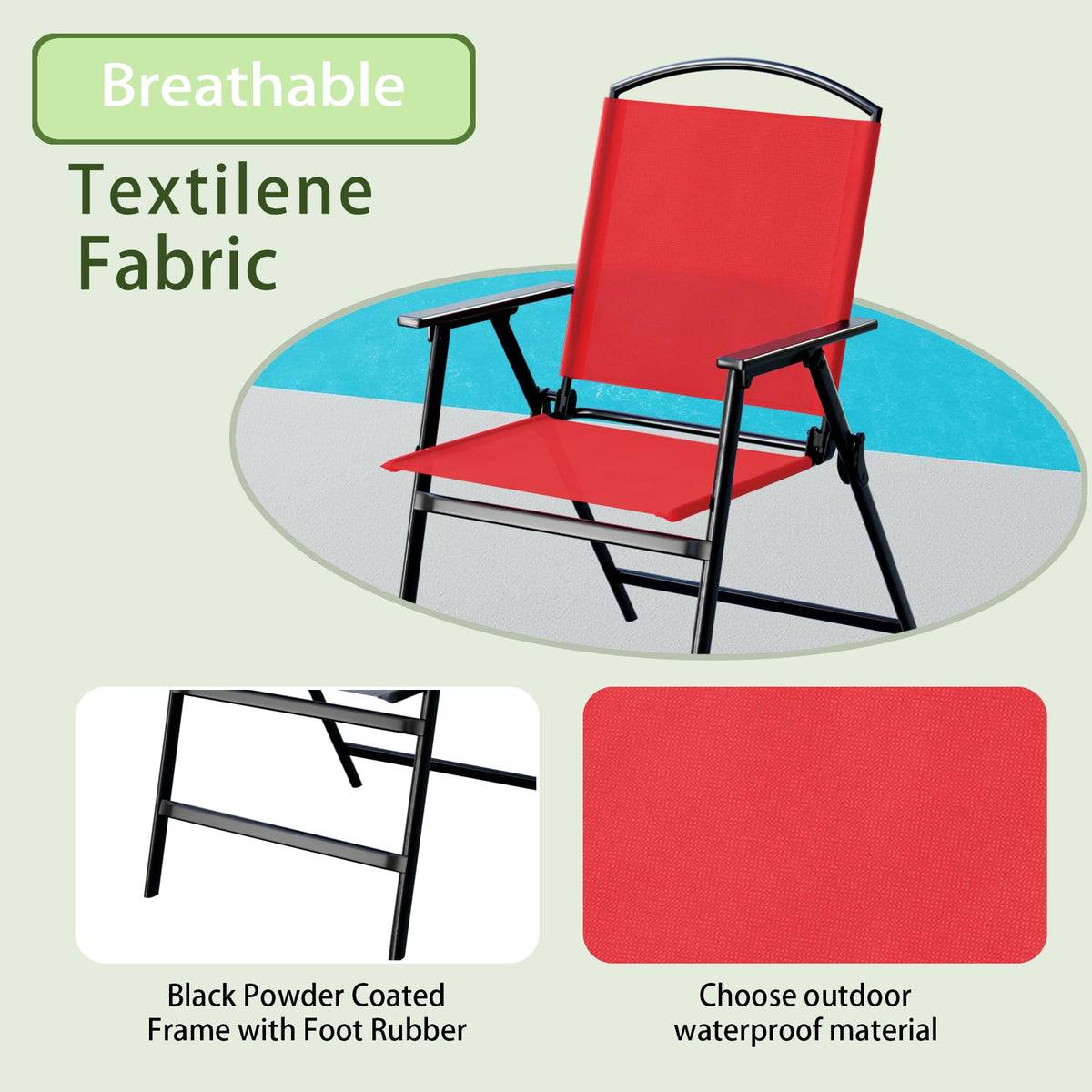 Outdoor Folding Patio Dining Chairs Set of 2 With Armrest Heavy-Duty Lightweight Protable Foldable Patio Sling Chair