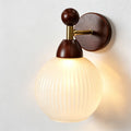 Mid Century Vintage Wall Sconce Ribbed Milk Glass Walnut Wood Light Fixture