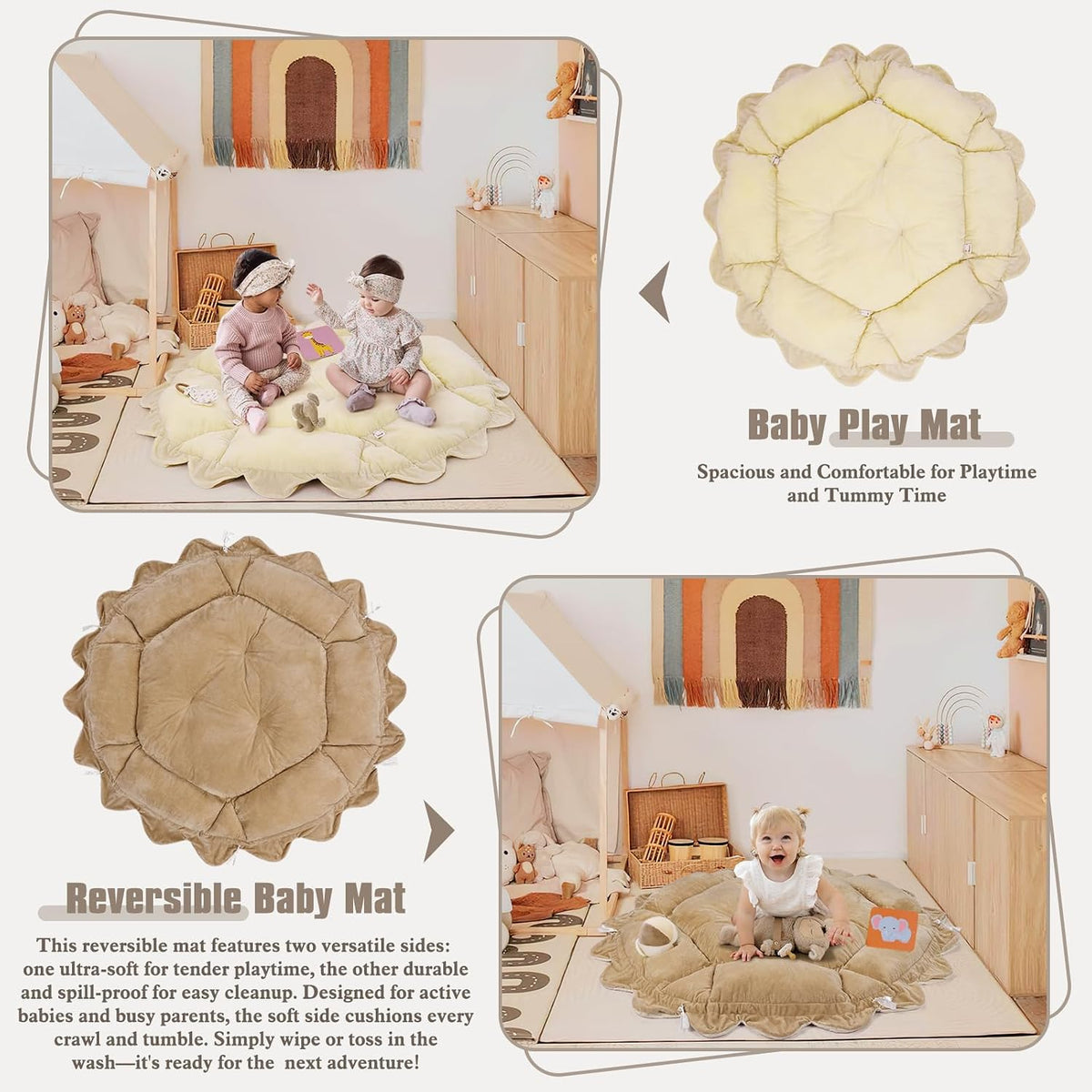 In-1 Plush Baby Play Gym, Activity Mat with Convertible Gym, Baby Gym 6 Sensory Toys, Play Center for Newborn to
