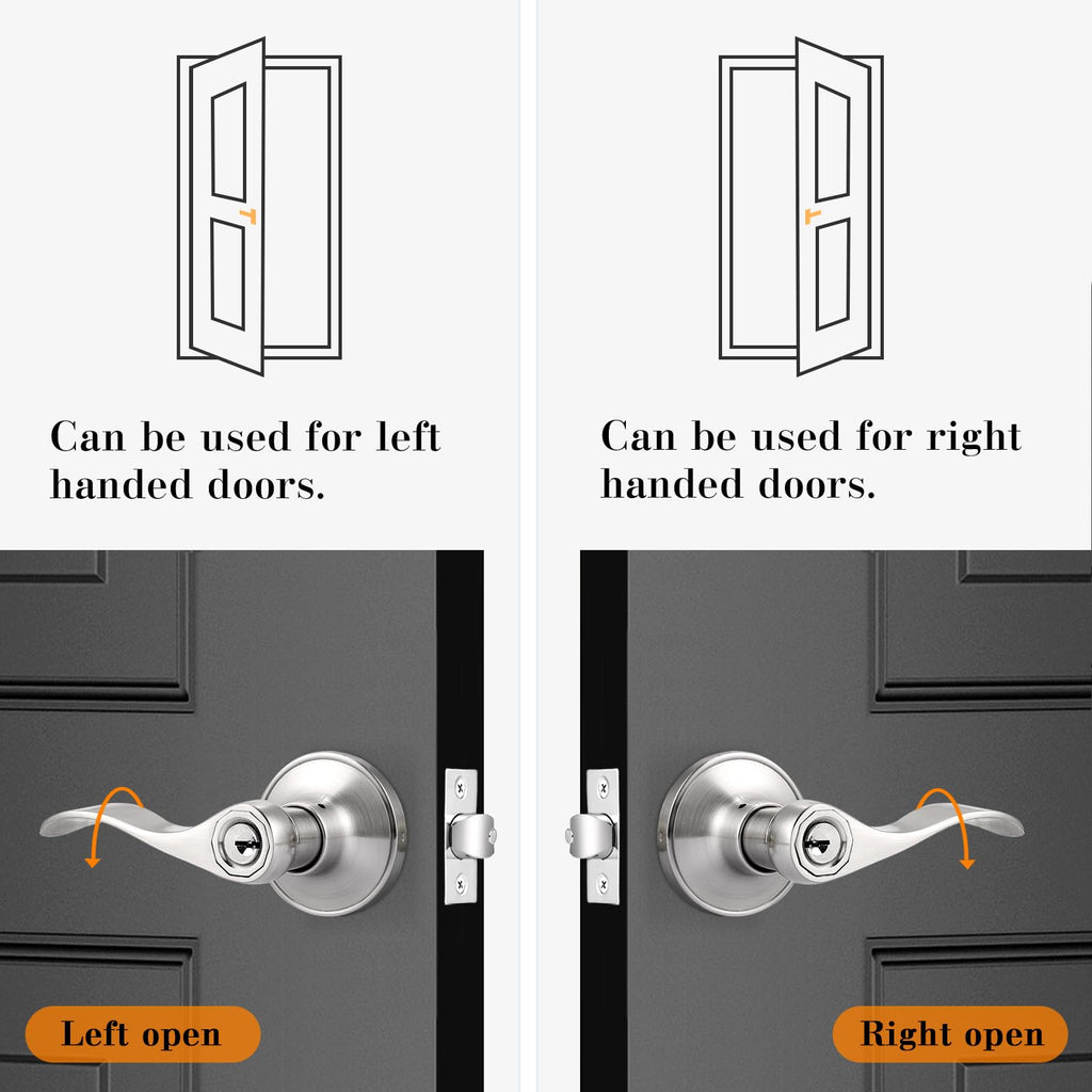 Keyed Alike Brushed Nickel Door Handle, Wave Style Entry Door Handles, Door Levers Lockset for Interior and Exterior