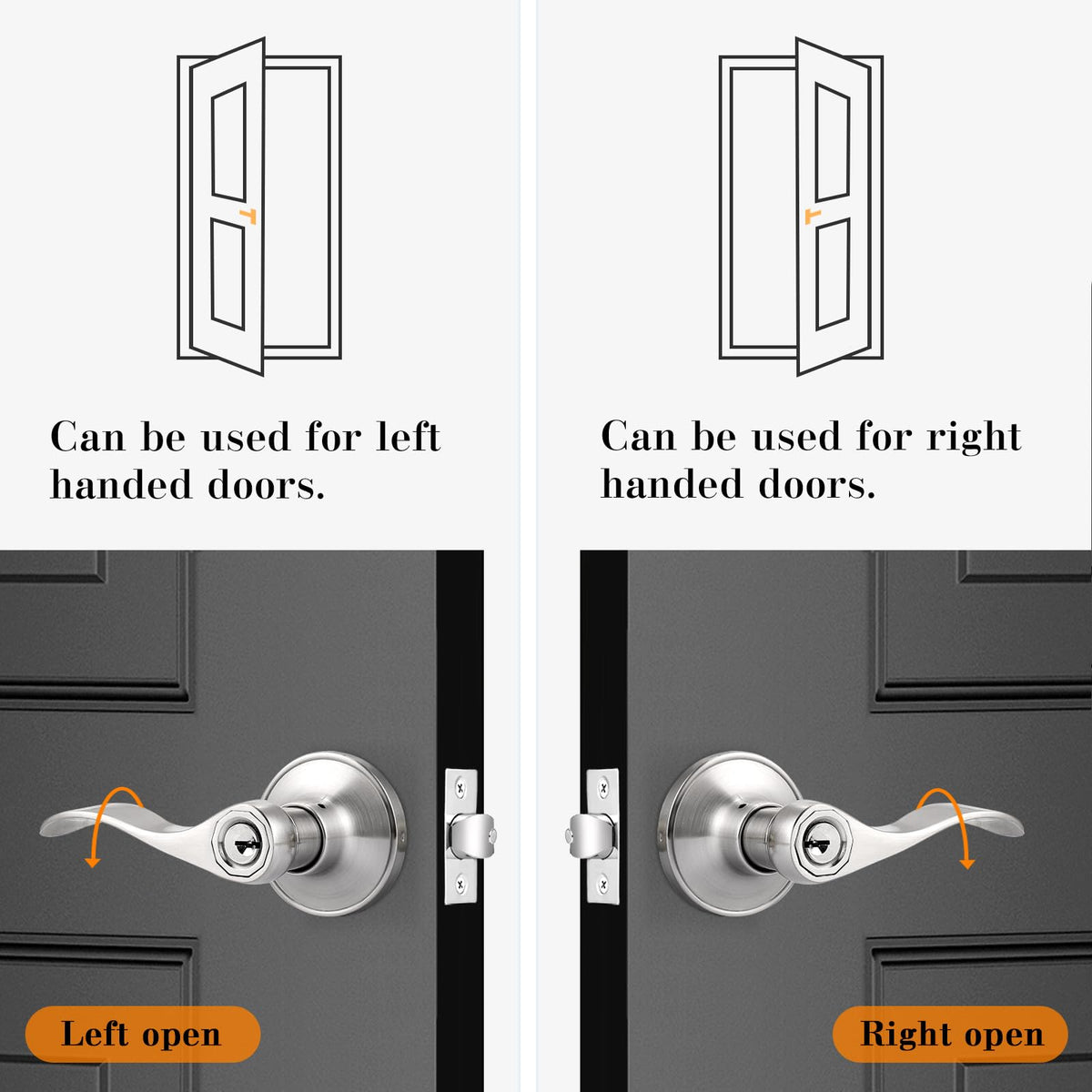 Keyed Alike Brushed Nickel Door Handle, Wave Style Entry Door Handles, Door Levers Lockset for Interior and Exterior