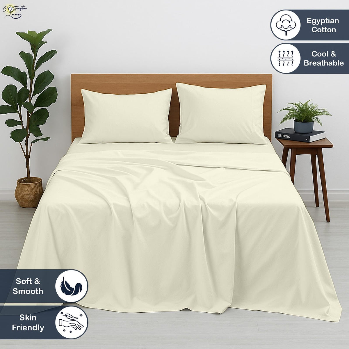 Sheet Set, 100% Egyptian Cotton Premium Hotel Quality 4 Piece Sheets Sets, High Thread Count Ivory