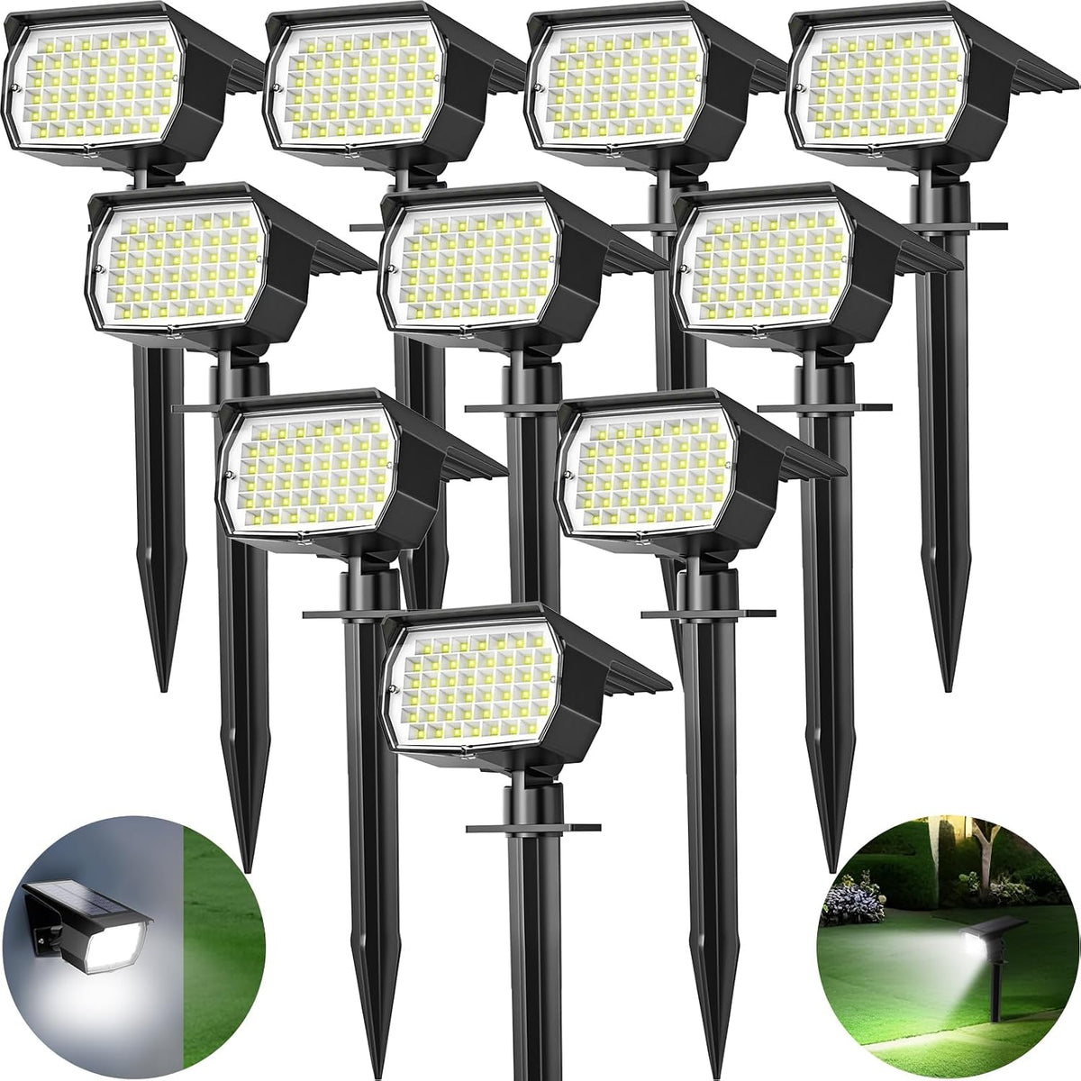 Solar Spot Lights Outdoor 10 Pack, [46 LED/3 Modes] Solar Landscape Spotlights Waterproof, 2-in-1 Auto On/Off Solar