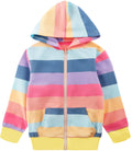 Toddler Girl Zip up Hoodie Jacket Rainbow Sweatshirt Long Sleeve Cotton Striped Hooded Coat Fall Outfits Kids Winter