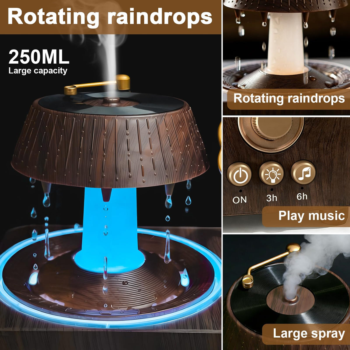 Raindrop Aroma Diffuser Room Humidifier with White Noise, 7-Color Air Mist Essential Oil Diffuser Sleep Sounds Aroma