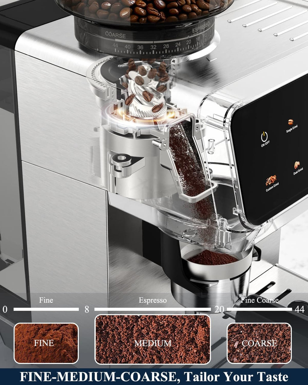 Espresso Machine with Built-in Burr Grinder, 44 Grind Settings & Steam Wand