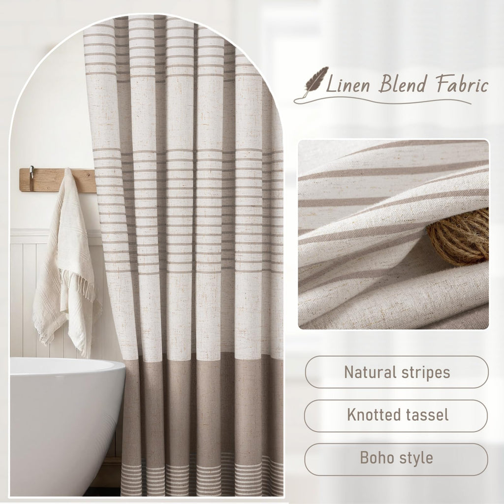 Taupe Farmhouse Linen Striped with Tassel 72"W X 72"L