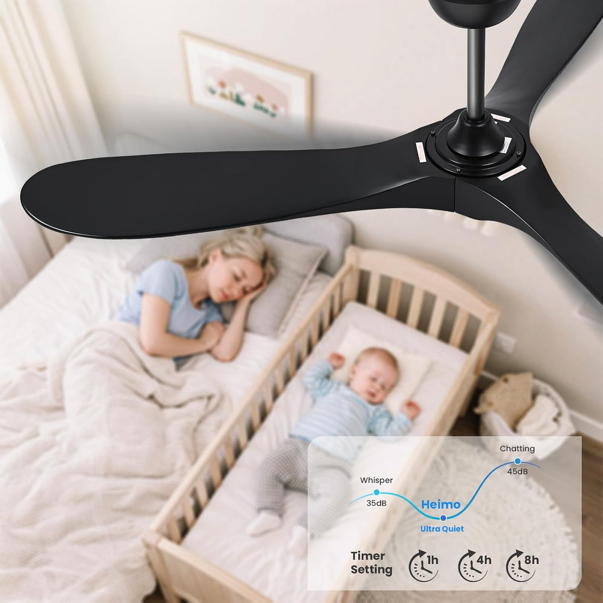 72" Black Indoor/Outdoor Ceiling Fan, No Light