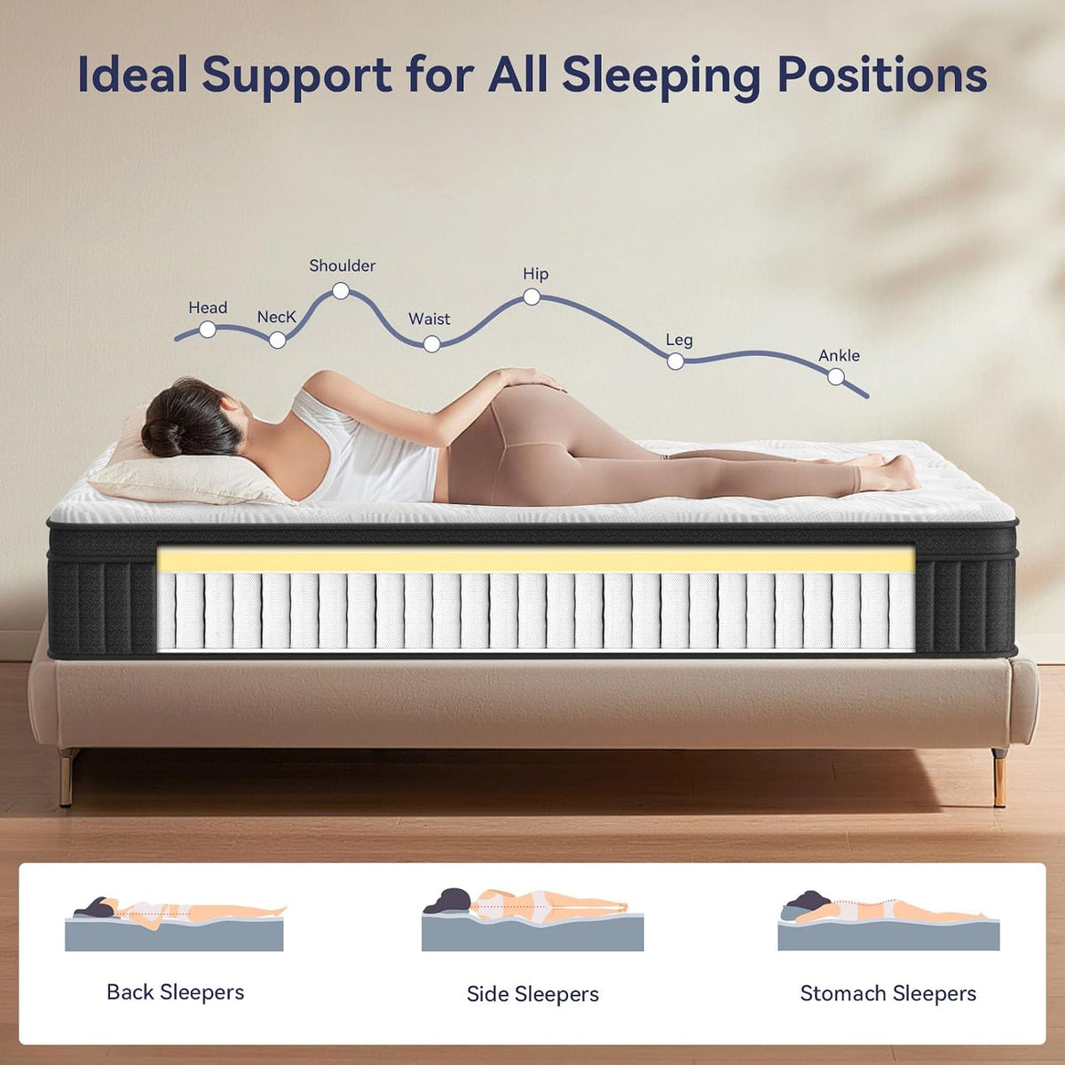King Size Mattress, 14 Inch King Mattress Hybrid in Box, Individual Pocket Springs, Medium Firm, Breathable and