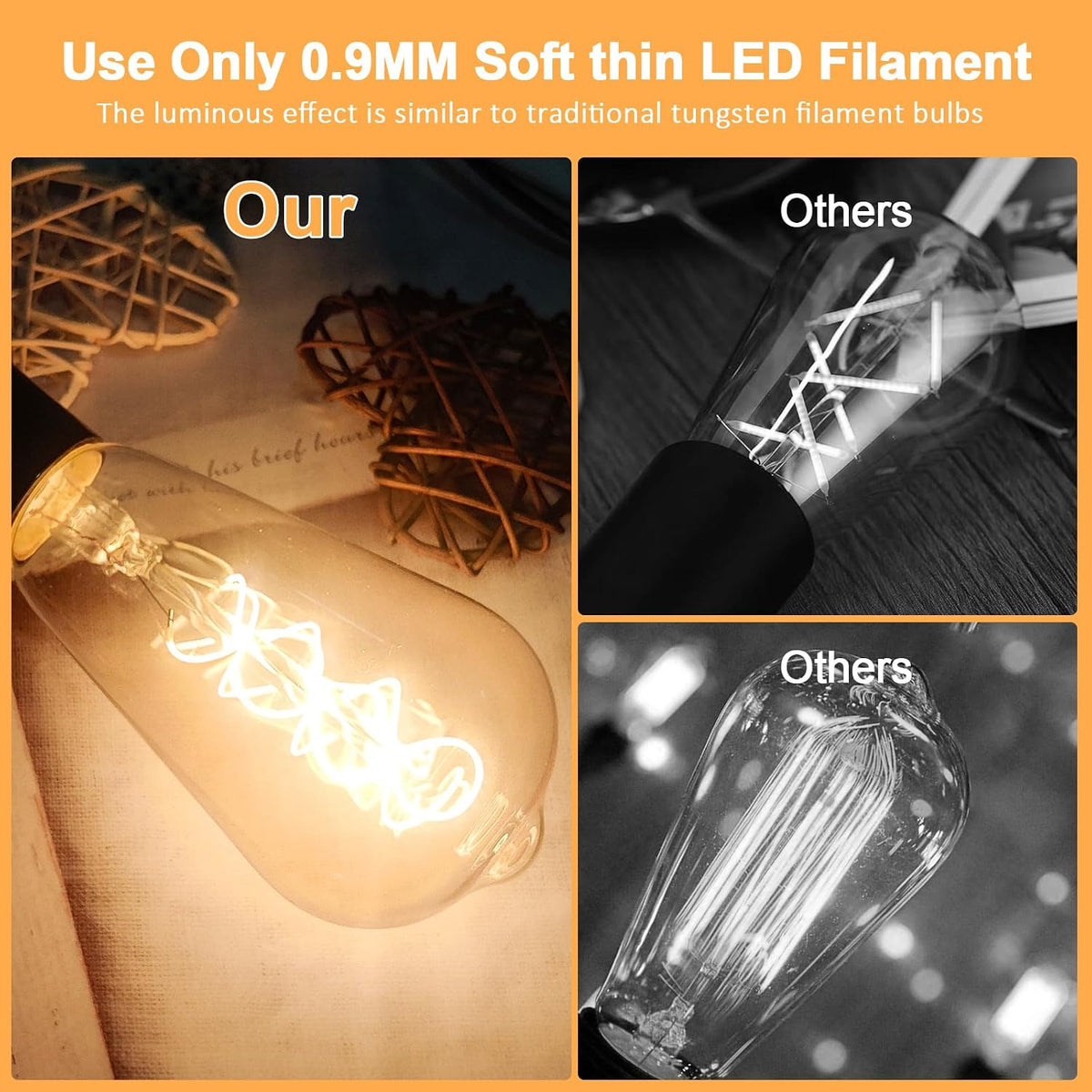 E26 LED Bulb 4W Equivalent 40 watt,Vintage Edison Bulbs,Warm White 2200K Amber E26 Edison Bulb dimmable, ST21/ST64