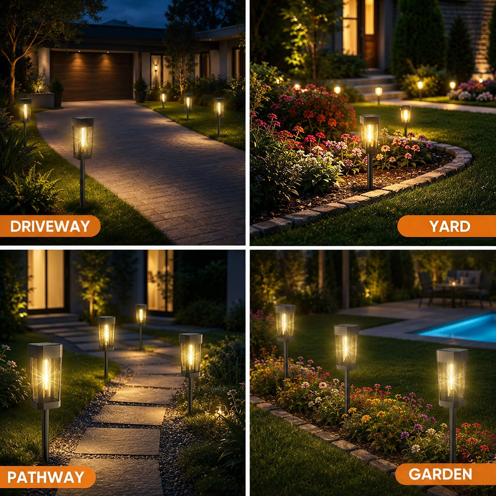 Solar Pathway Lights Outdoor, 10 Pack Tungsten Filament Solar Lights, 3 Modes Auto On/Off, IP65 Waterproof, Dusk to