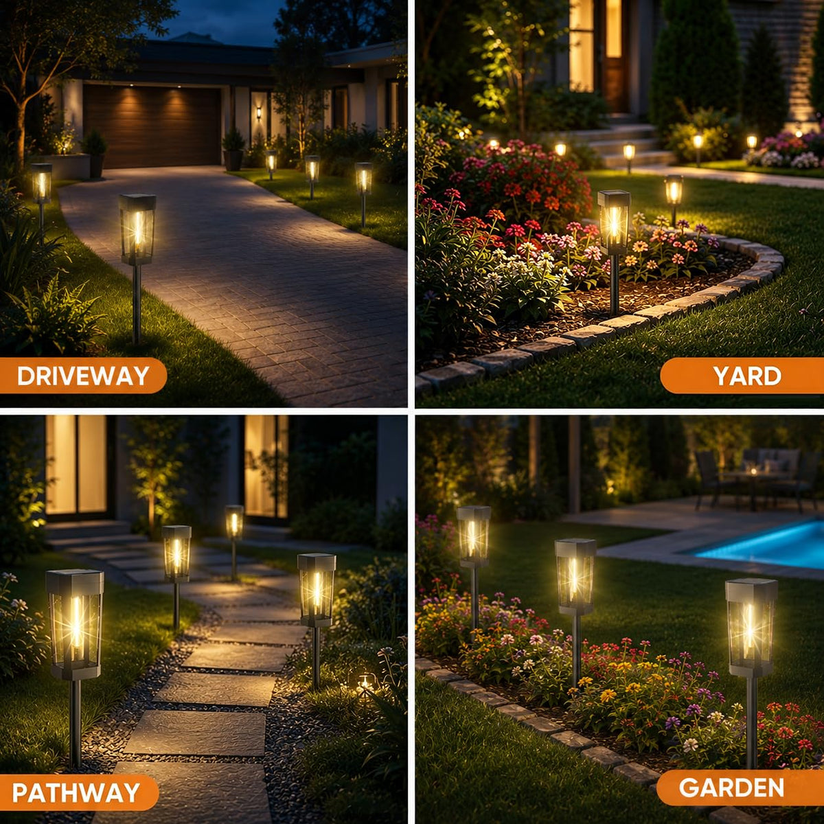 Solar Pathway Lights Outdoor, 10 Pack Tungsten Filament Solar Lights, 3 Modes Auto On/Off, IP65 Waterproof, Dusk to