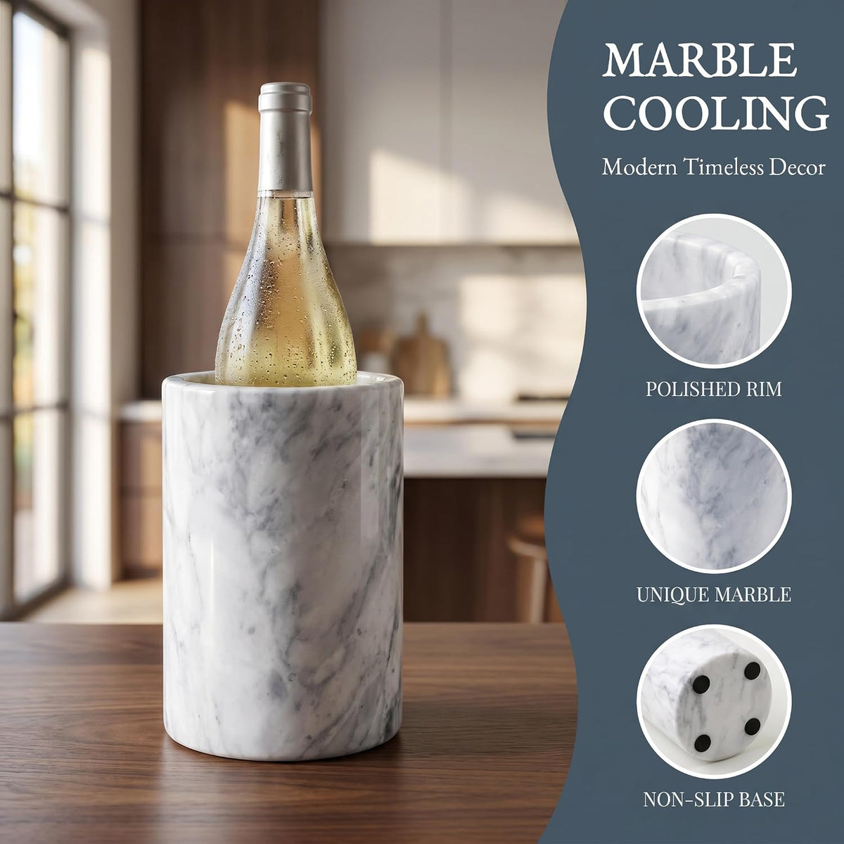 Birnava Marble Wine Chiller Bucket, Wine & Champagne Cooler for Party