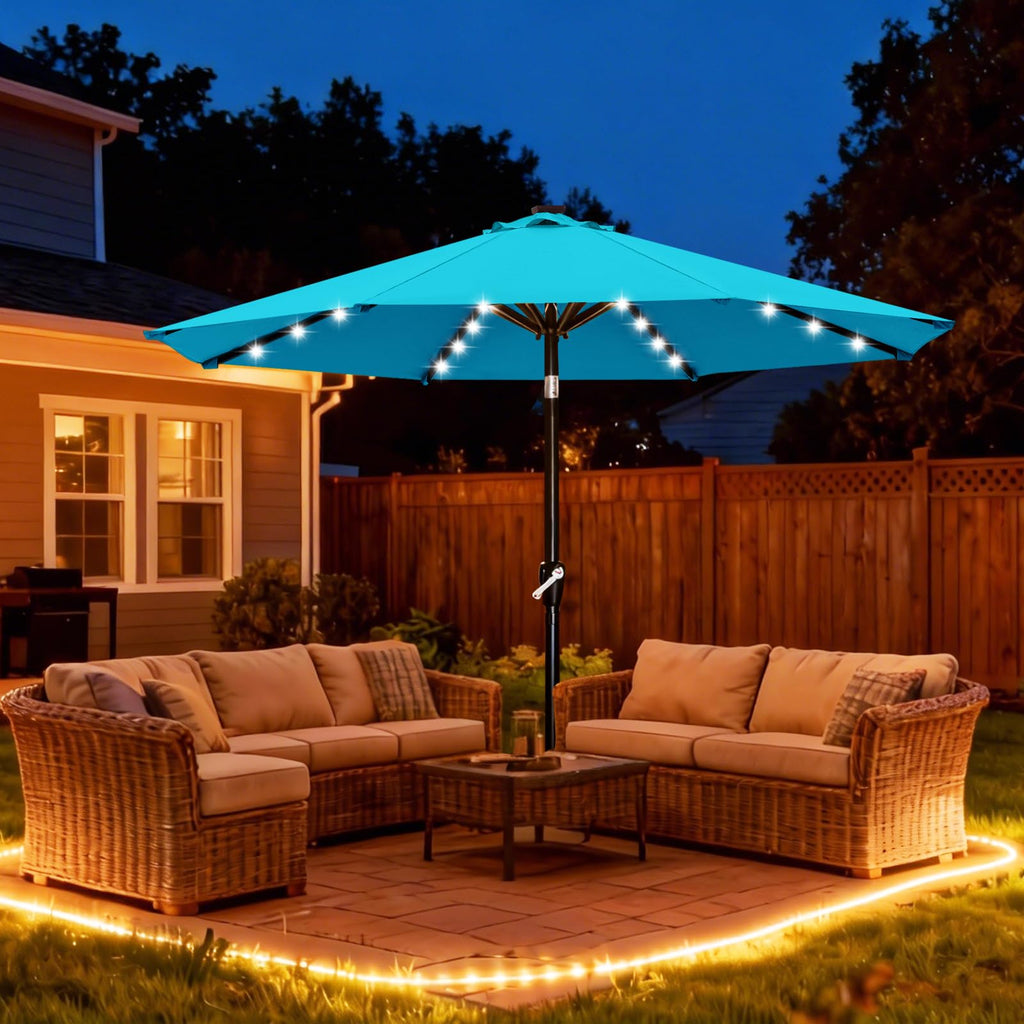 Solar Led Patio Umbrella with 32 Lights 9FT(Lake)