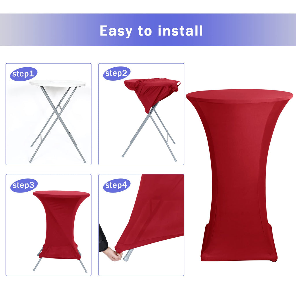 Spandex Dark Red Cocktail Table Covers Fitted for Christmas Parties 2 Pack