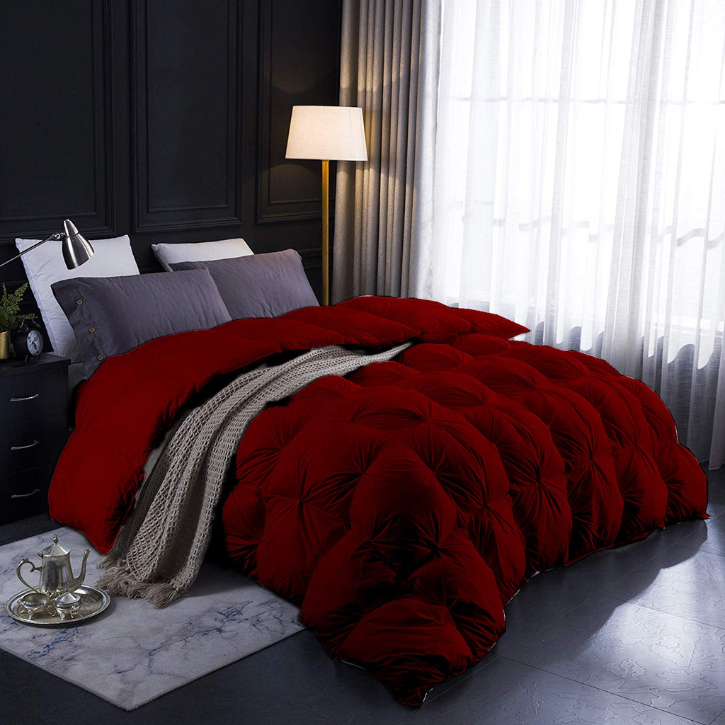 Burgundy All Season Down Alternative Pintuck Comforter- Twin XL Size 68 x 90 Inches 1 pc Pinch Pleated Comforter 600