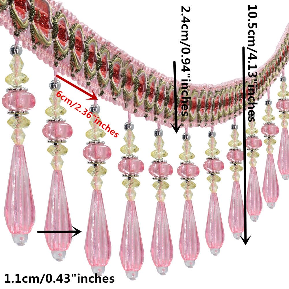 Teardrop Beaded Fringe Trim Decorative Crystal Tassel Border for Curtains, Tablecloths, Lampshades, Multi-Color - 3Yard