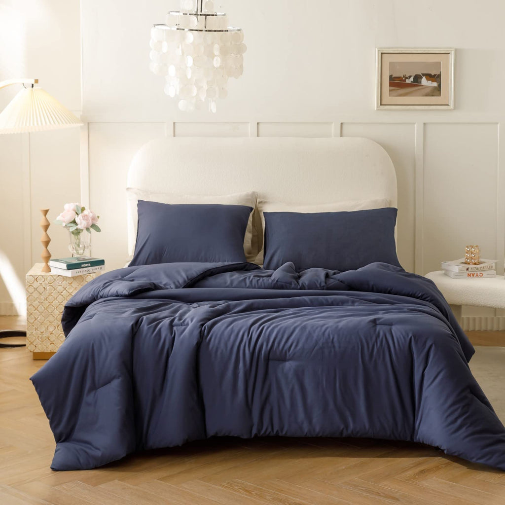 Comforter Set, Navy Blue, 3 Pieces Soft Bedding Quilt