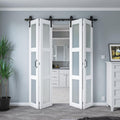 60" x 84" Bifold Sliding Barn Door with Hardware Kit Included, Pre-Assembled Glass Barn Doors with Waterproof &