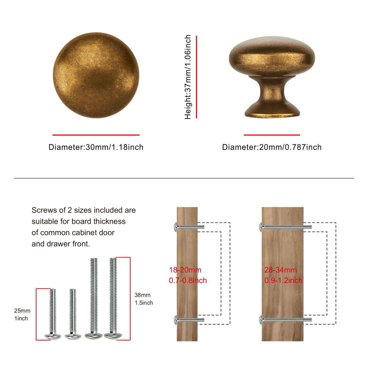 10 Pack Cabinet Knob- Antique Brass Furniture Hardware Handles Cabinets Bedroom Dresser Wardrobe Cabinet Pulls