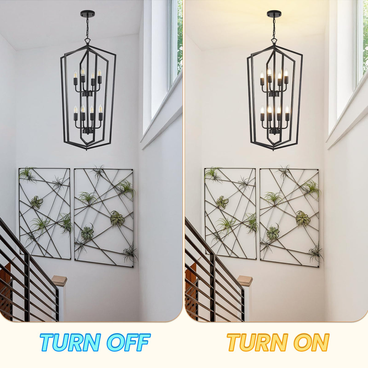 Black Chandelier, 8-Light Tiered Lantern Pendant Light, Modern Farmhouse Foyer Lighting Fixtures, Large Chandeliers