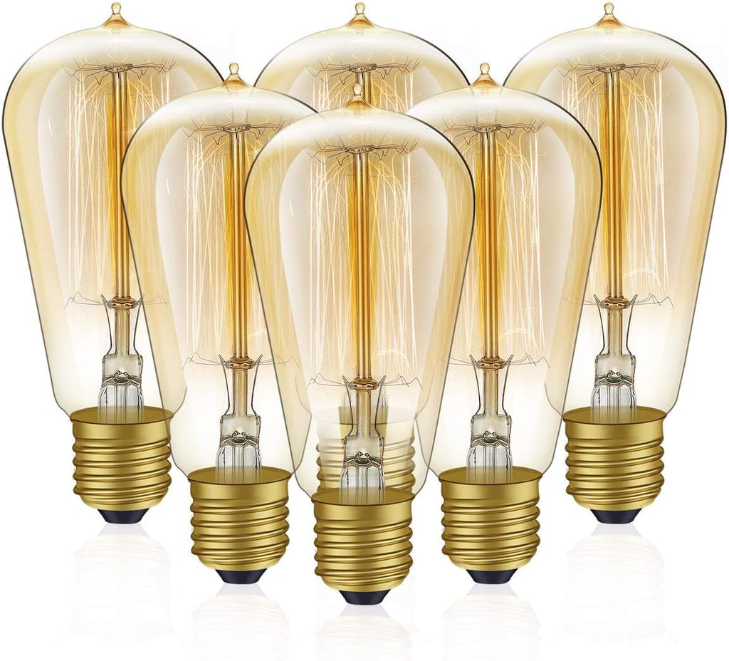 Edison Light Bulbs, 60w Vintage Edison Bulb, Squirrel Cage Filament Edison Bulbs, E26 Base - Amber Glass Warm