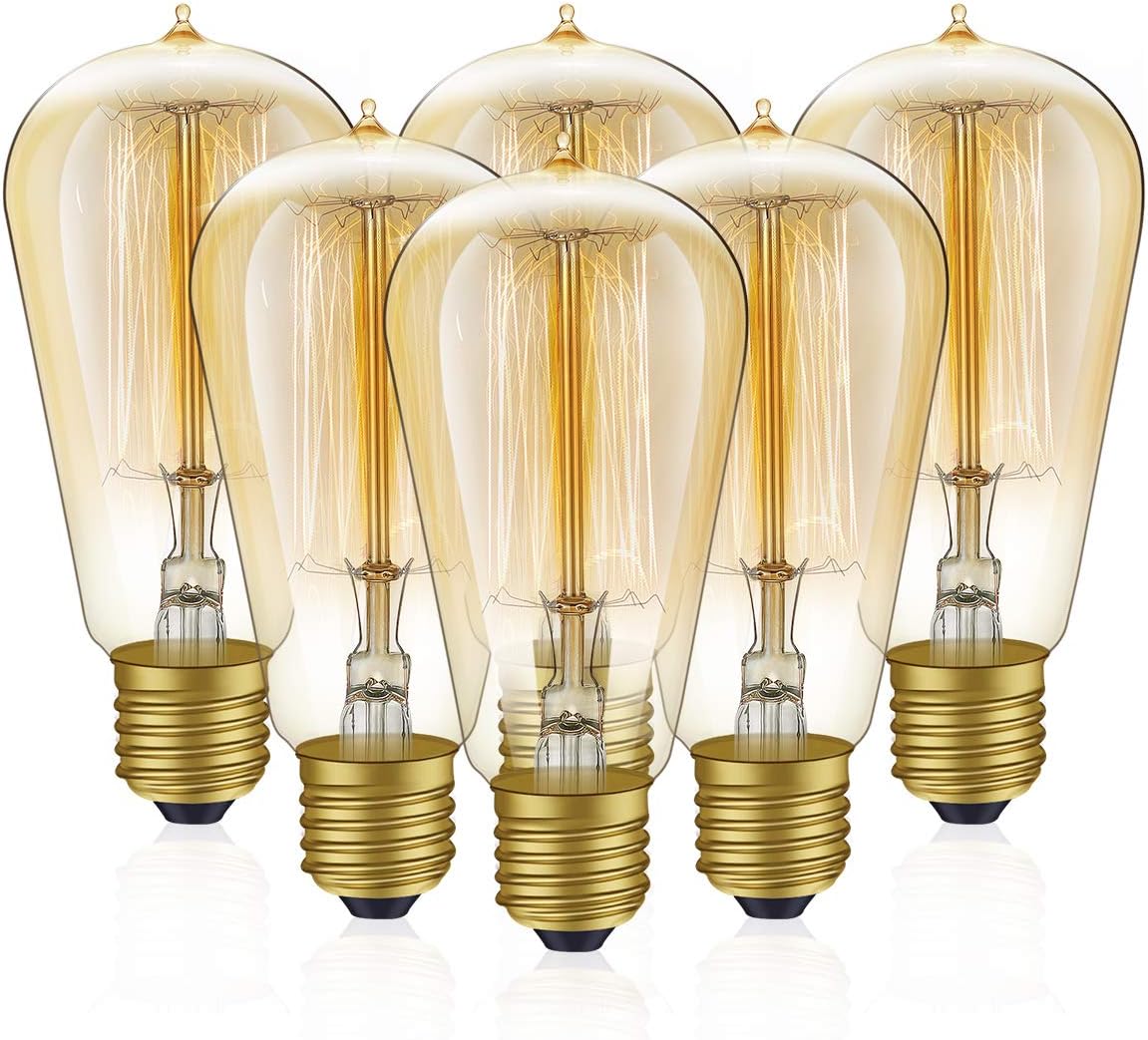 Edison Light Bulbs, 60w Vintage Edison Bulb, Squirrel Cage Filament Edison Bulbs, E26 Base - Amber Glass Warm
