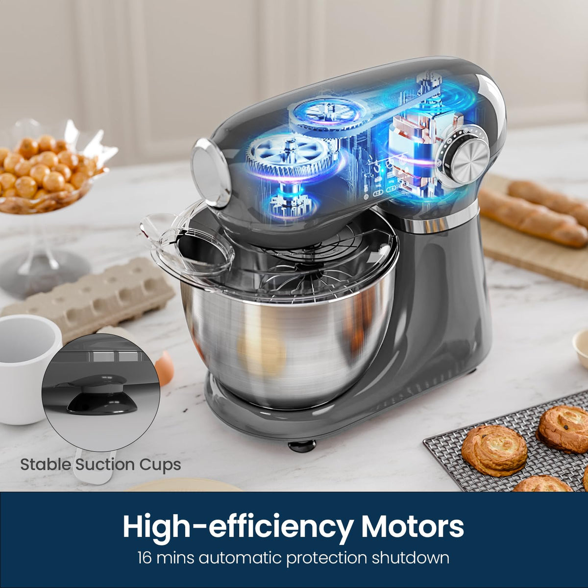 5.5QT 12-Speed Electric Stand Mixer, Tilt Head Kitchen Mixer, Grey