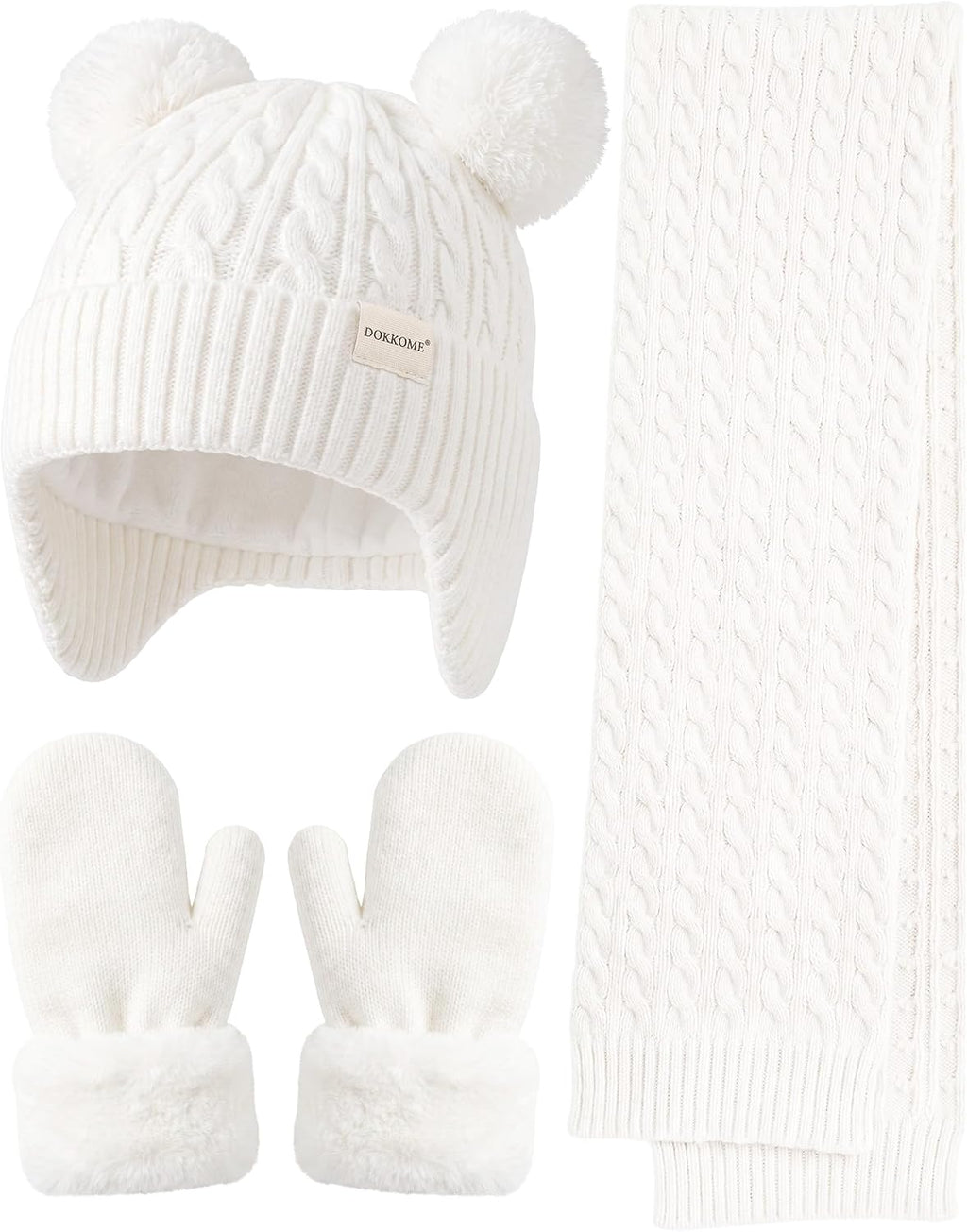 Baby Beanie Mittens Scarf Set Toddler Kids Winter Hat Gloves Neck Warmer Girls Boys with Fleece Lined Warm