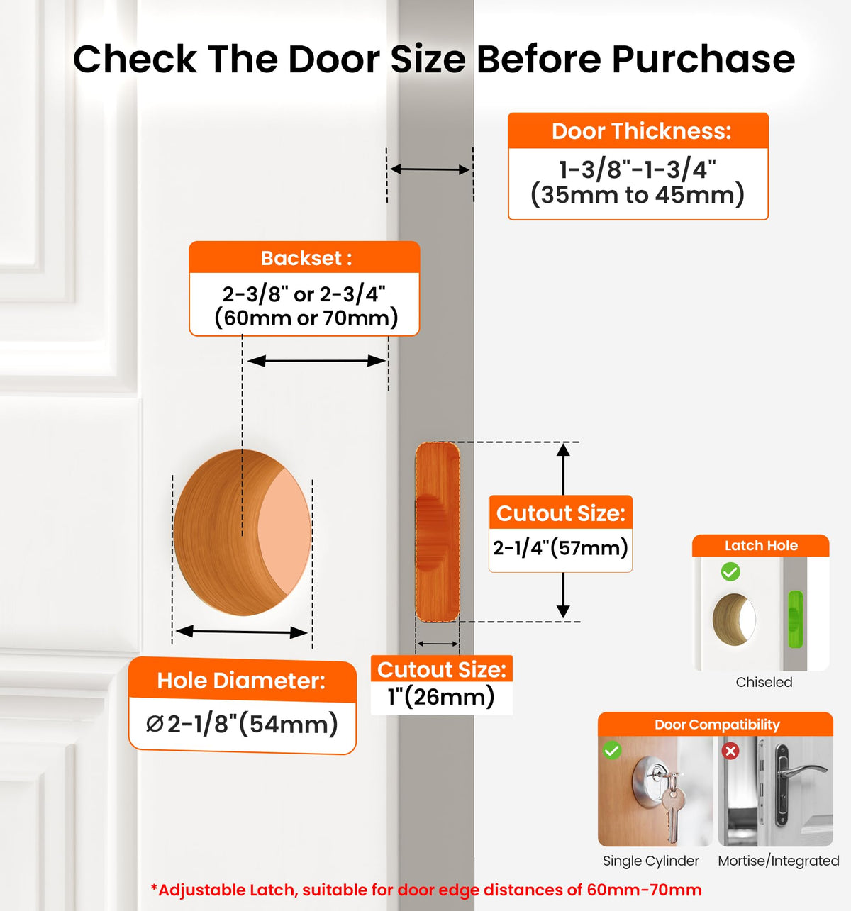 Modern Square Deadbolt, Matte Black Single Cylinder Door Lock ANSI 3