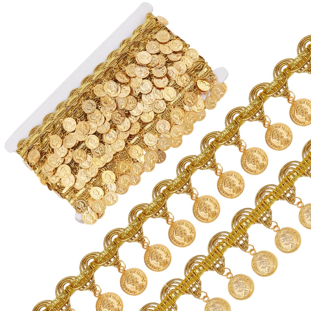 Gold Coin Shape Sequin Tassel Trim 1.4 Inch Width Sequins Tassels Lace Ribbon Fringe Sequins Lace Tassel - 10 Yards