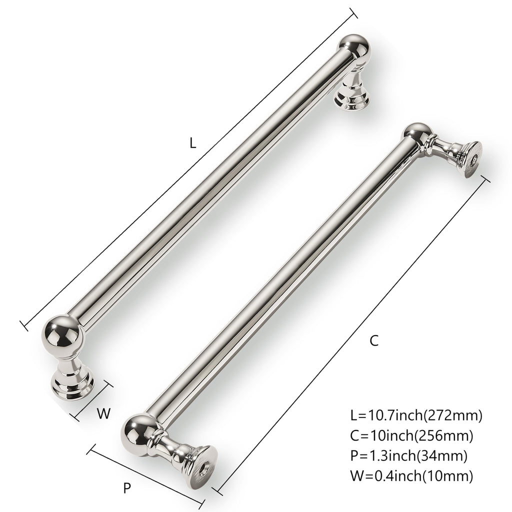 10 Pack 10 Inch Hole Center Polished Nickel Cabinet Pulls Heavy Duty Solid Cabinet Handles cabinets Dressers Kitchens