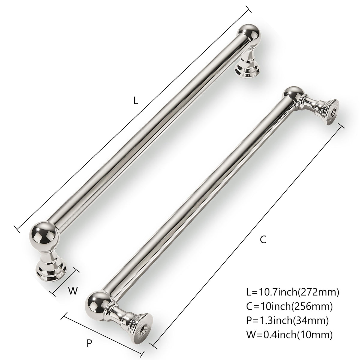 10 Pack 10 Inch Hole Center Polished Nickel Cabinet Pulls Heavy Duty Solid Cabinet Handles cabinets Dressers Kitchens