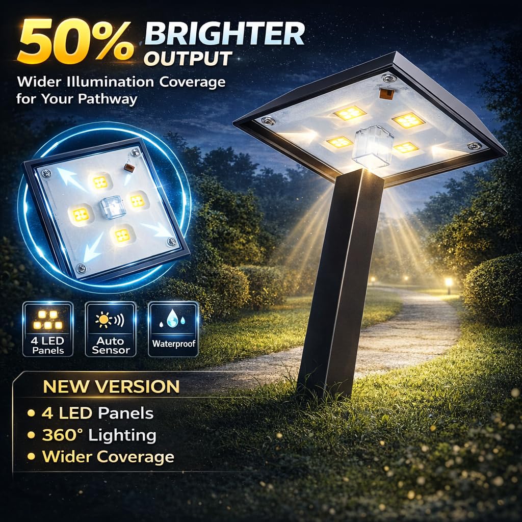300 LM Solar Landscape Lights Outdoor, Pathway Light 2 Color Modes, 4 Pack