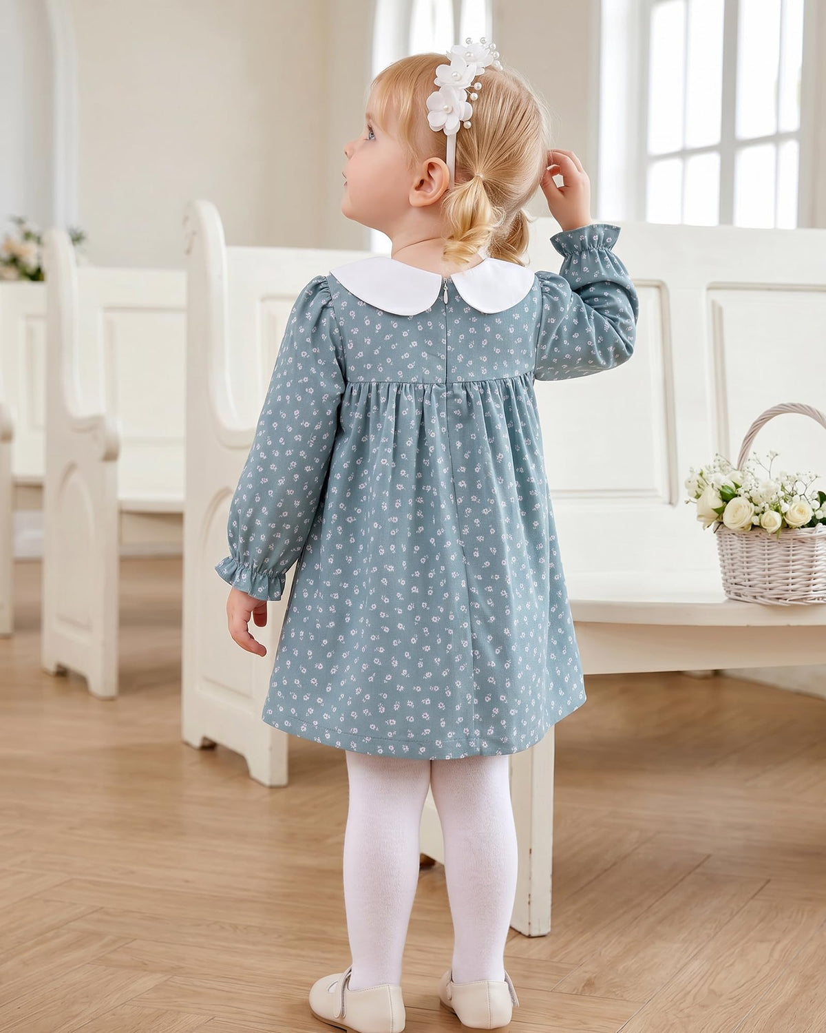 Baby Girls 18 Clothes Fall Winter Blue Floral Dress