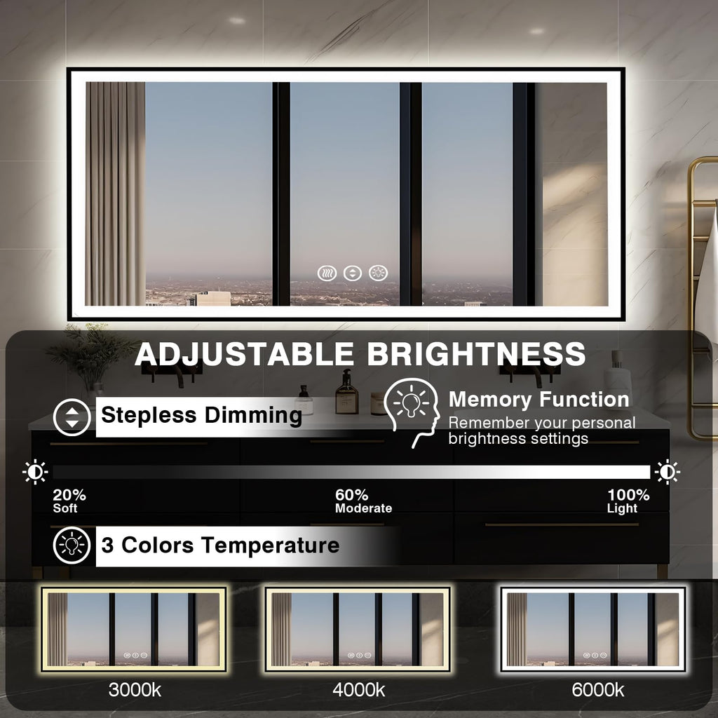 72x32 LED Bathroom Vanity Mirror - Black Aluminum Framed