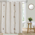 Taupe and Beige Stripe Patchwork Cotton Tassel, Farmhouse, Country Rustic and Cute Style, 72 x 72 in