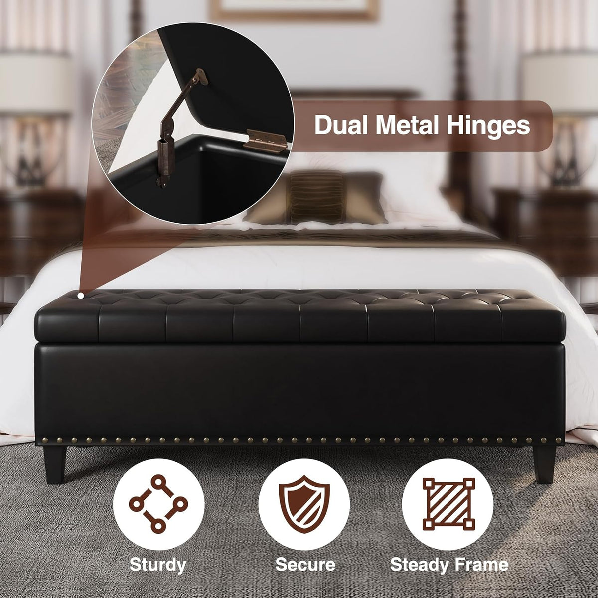 51 Inch Storage Ottoman Bench,Large End of Bed Storage Bench | Faux Leather Ottoman with Storage,30