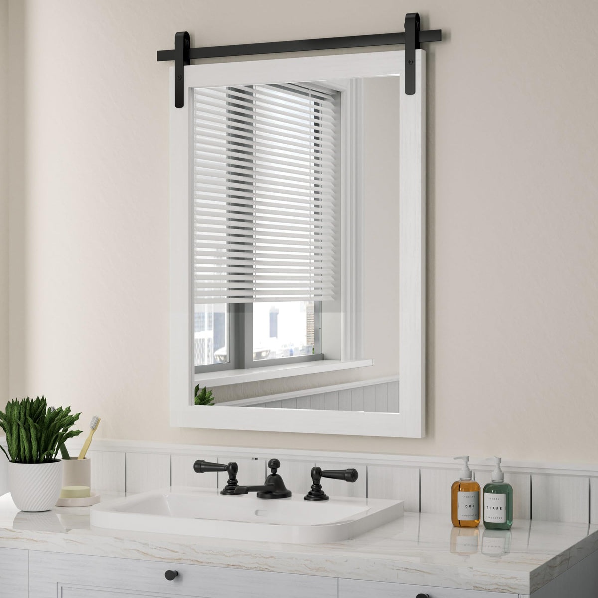 Farmhouse Bathroom Vanity Mirror for Over Sink, 22" x 30" White