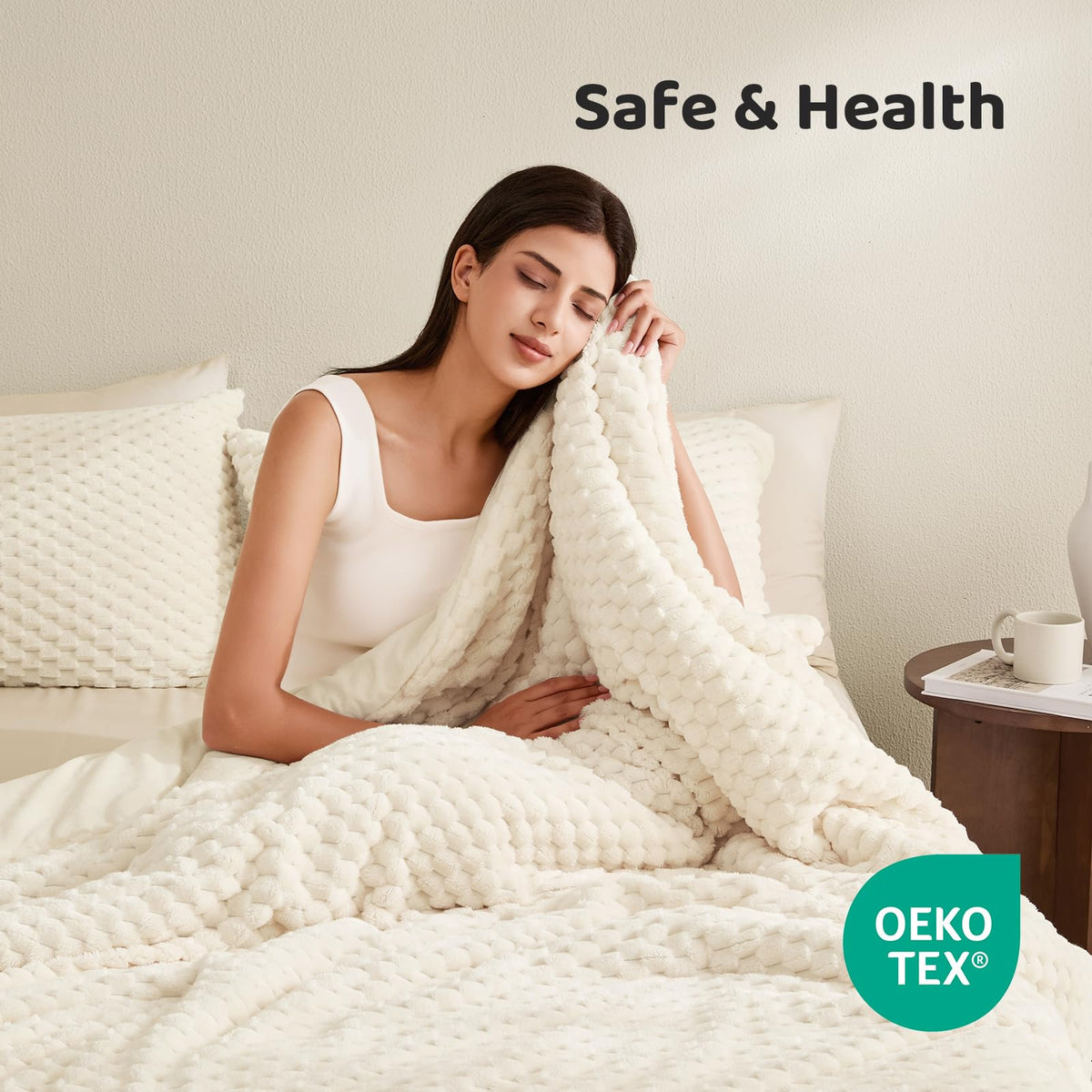 Fluffy Comforter Set - Ultra-Soft Cream White Flannel Thick Comforter for Bed, Luxury Warm Bedding Set for