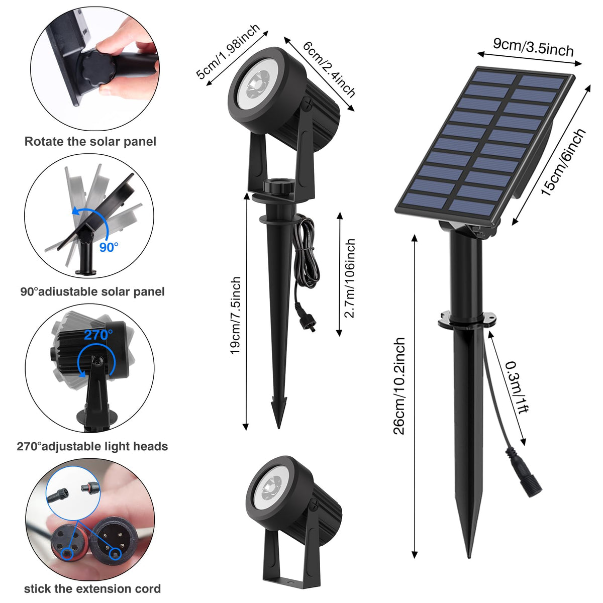 Solar Landscape Spotlights 2-Pack Warm White 3000K Outdoor Garden