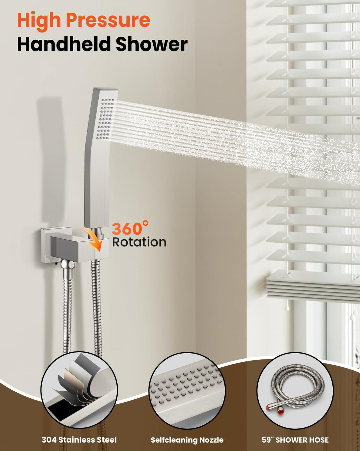 Shower Faucet Set with Handheld Spray Brushed Nickel,10'' Head